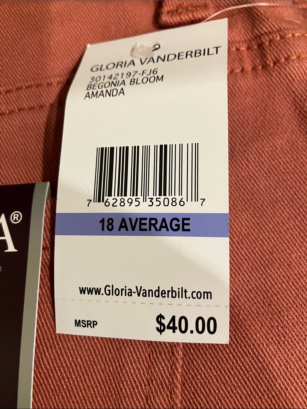 Gloria Vanderbilt Classic Amanda Women's Jeans-Begonia Bloom-NWT size 18 Average - Picture 5 of 5